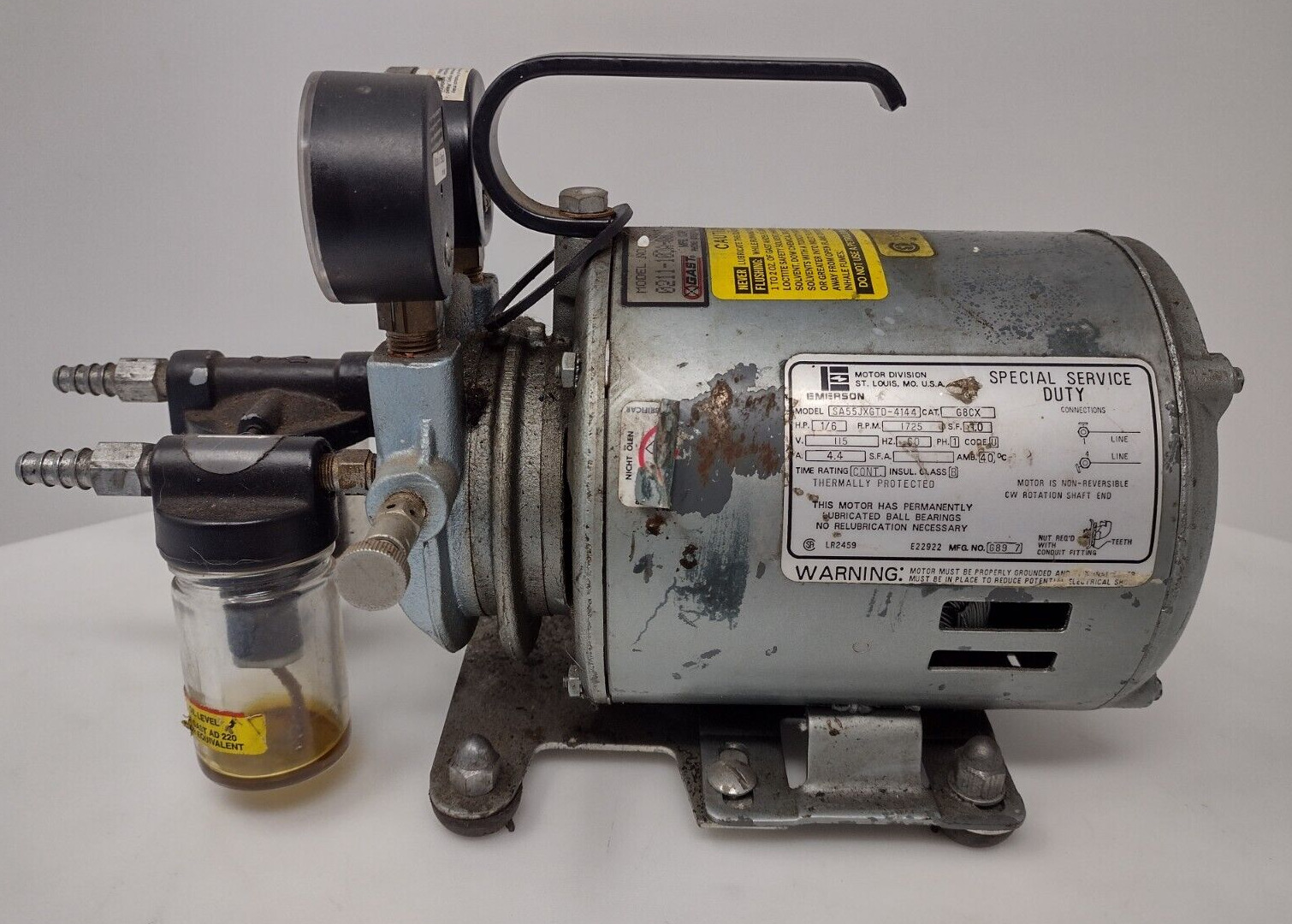 Vtg Emerson - SA55JXGTD-4144 Vacuum Pump Rotary Vane 1/6 HP G8CX 1725 RPM 115 V