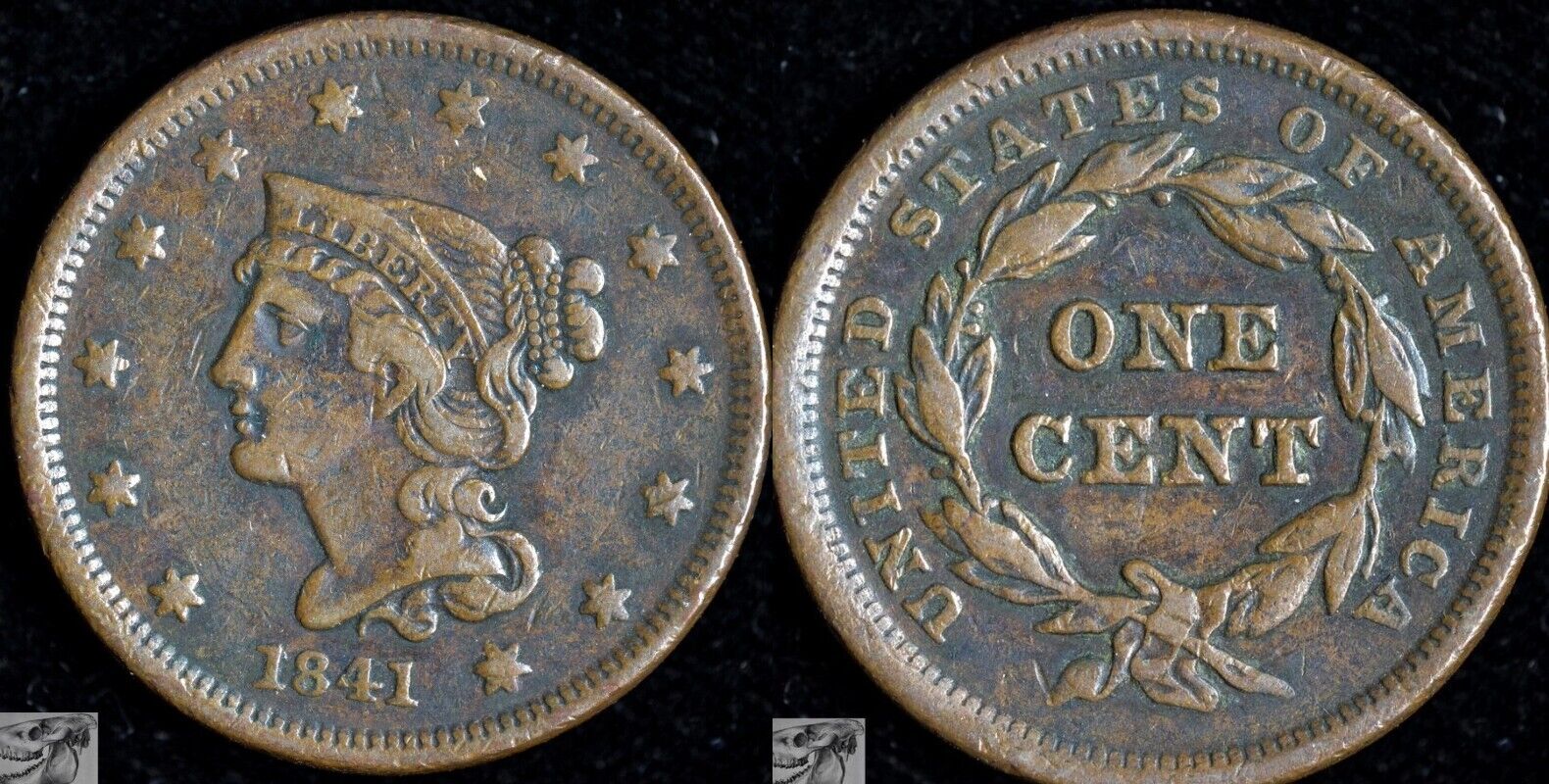 1841 Braided Hair Large Cent, Very Fine+ Condition,  in USA, C6890