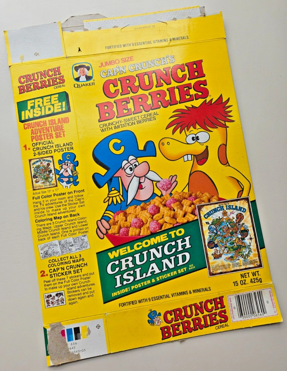 Vtg Jumbo Cap'n Crunch Berries Crunch Island Cereal Box 15 Oz 1984 excellent con