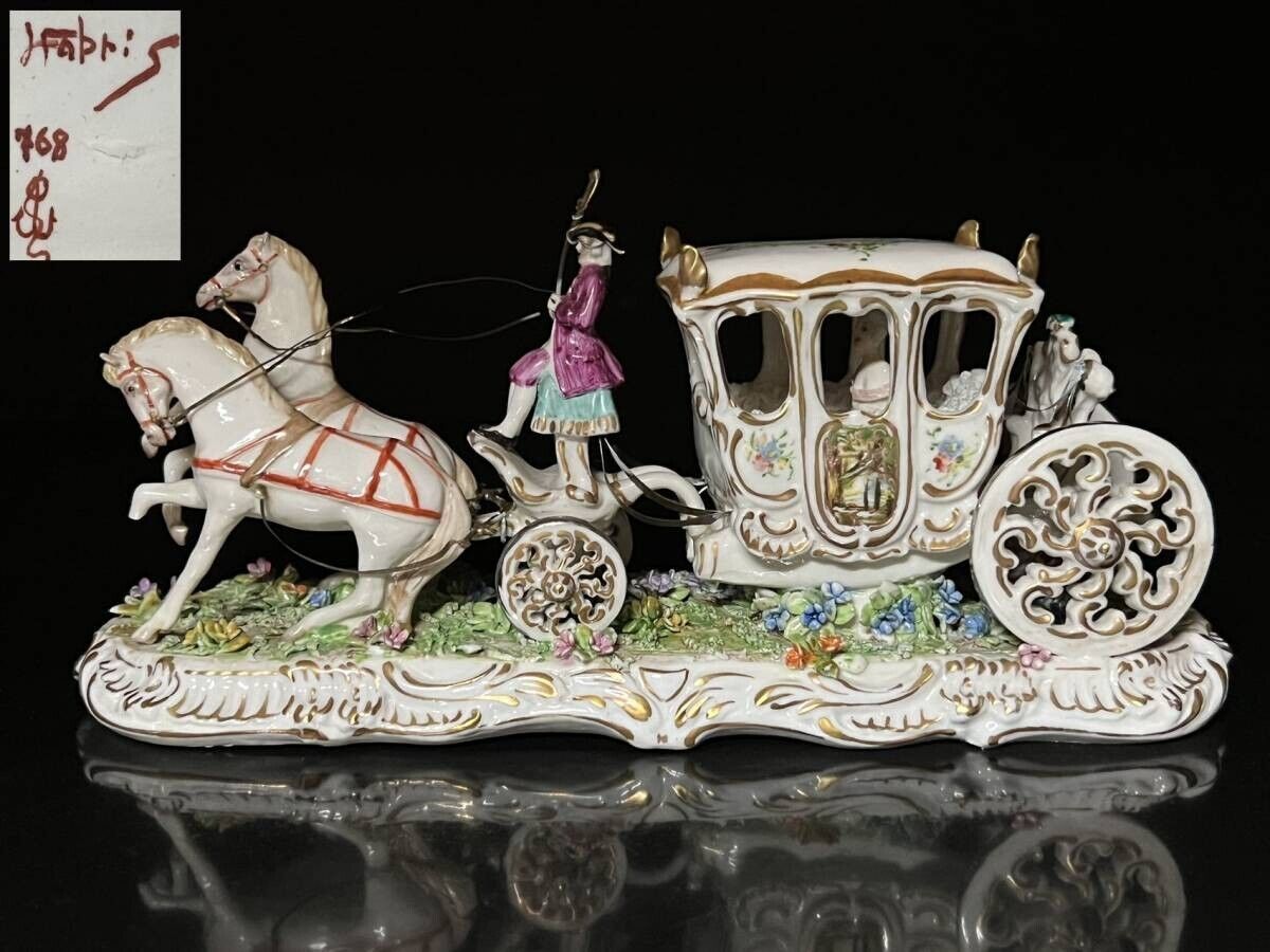 Antique Luigi Fabris Porcelain Doll Figurine 'carriage and nobility' 24cm Rare