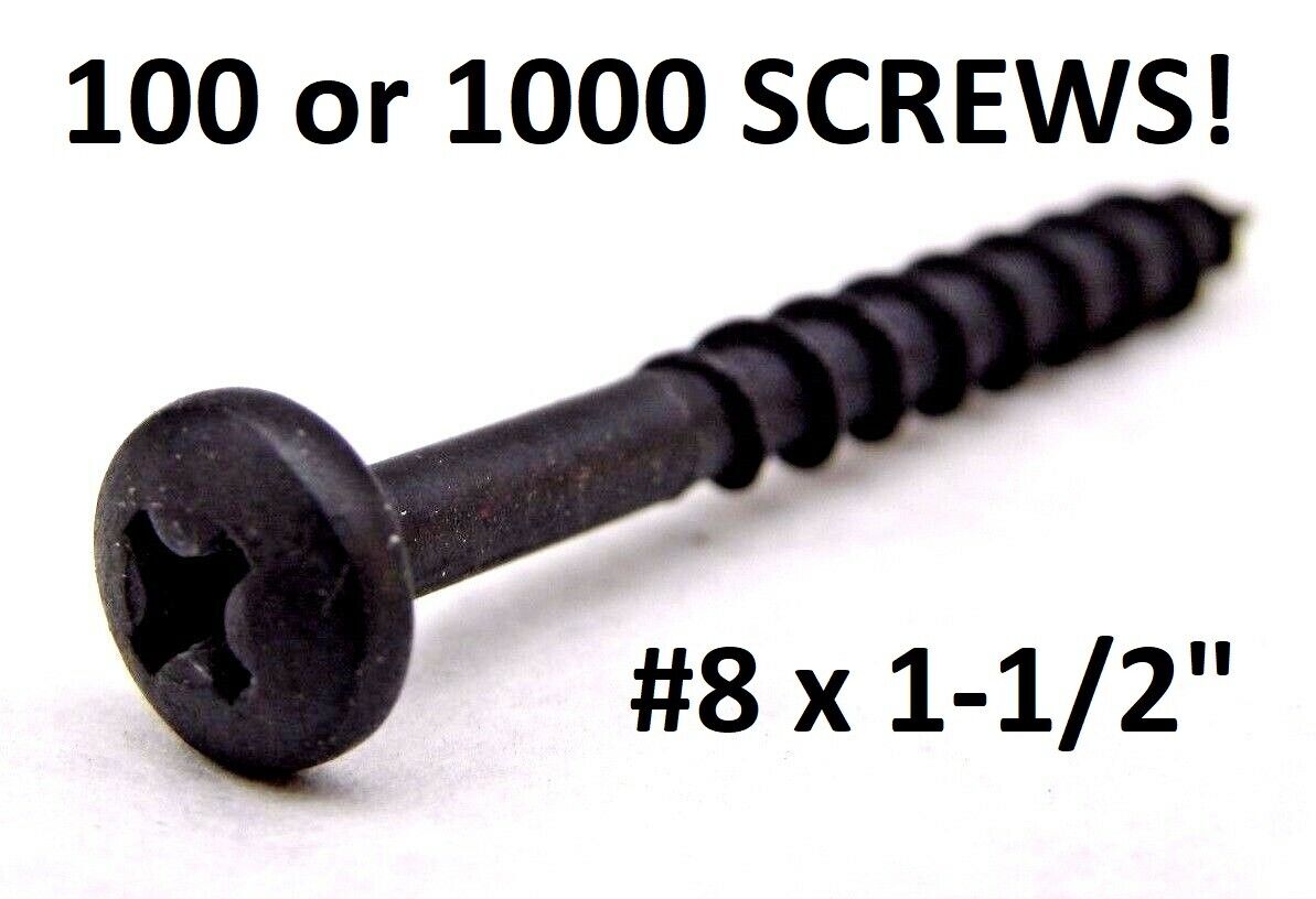 100-1000 #8 X 1-1/2 BLACK OXIDE DEEP THREAD PHILLIPS PAN HEAD TRIM WOOD SCREW LD