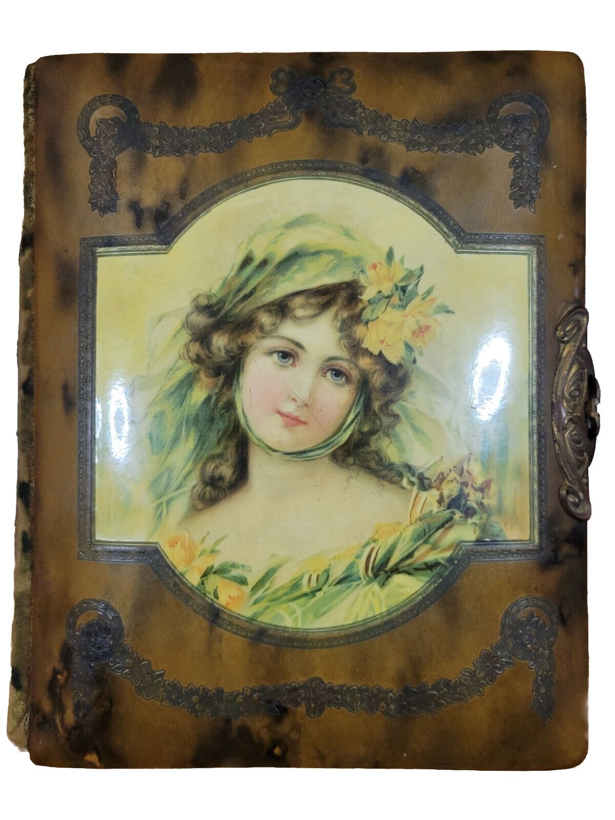 Antique Victorian Celluloid & Felt Photo Album, w/Tin Type & Victorian Pictures