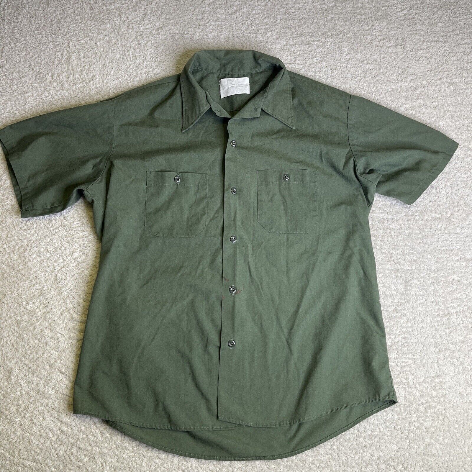Vintage Sears Work Shirt Mens Large Button Up Short Sleeve Green Perma Prest 70s