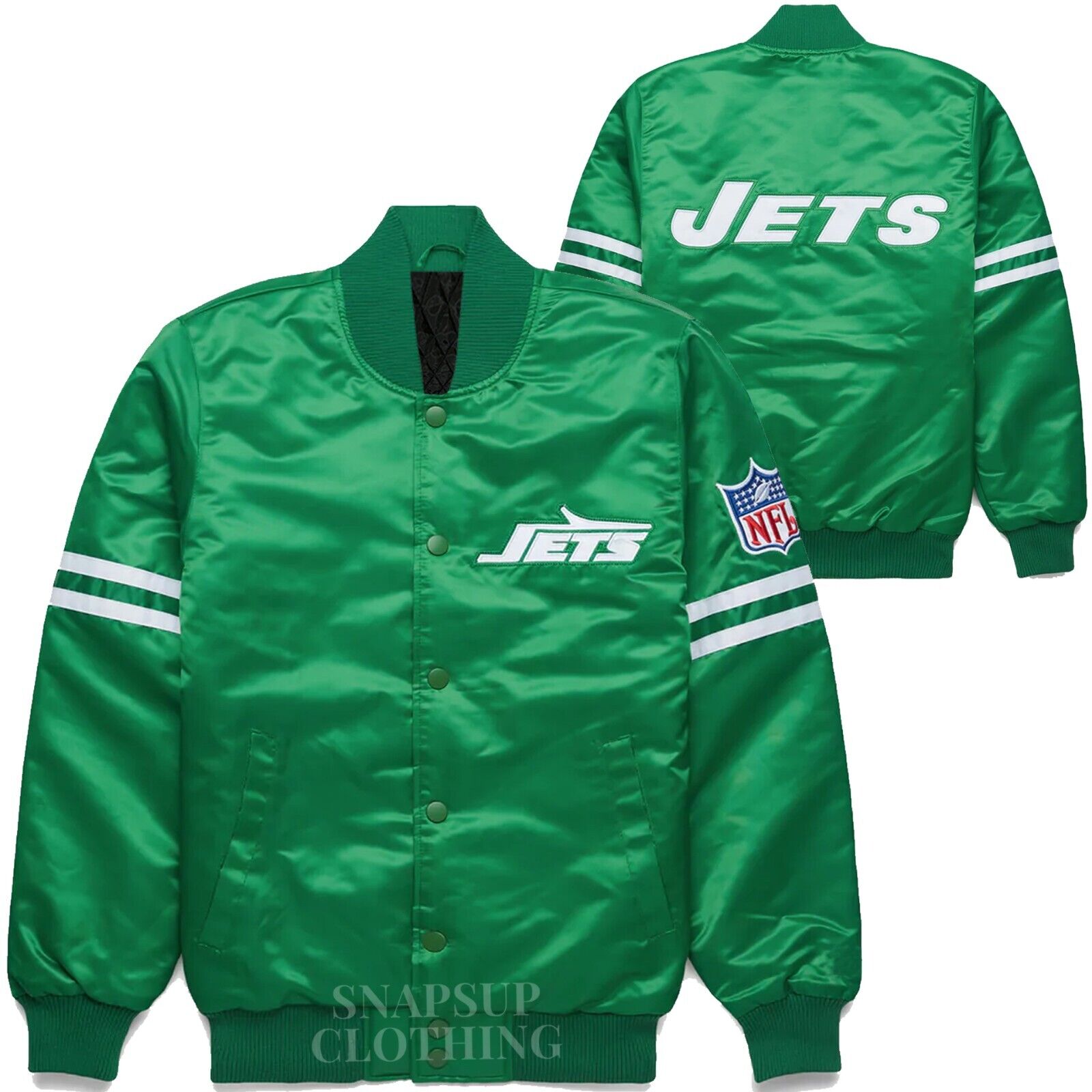NFL 80s New York Jets Green Satin Letterman Baseball Bomber Style Varsity Jacket