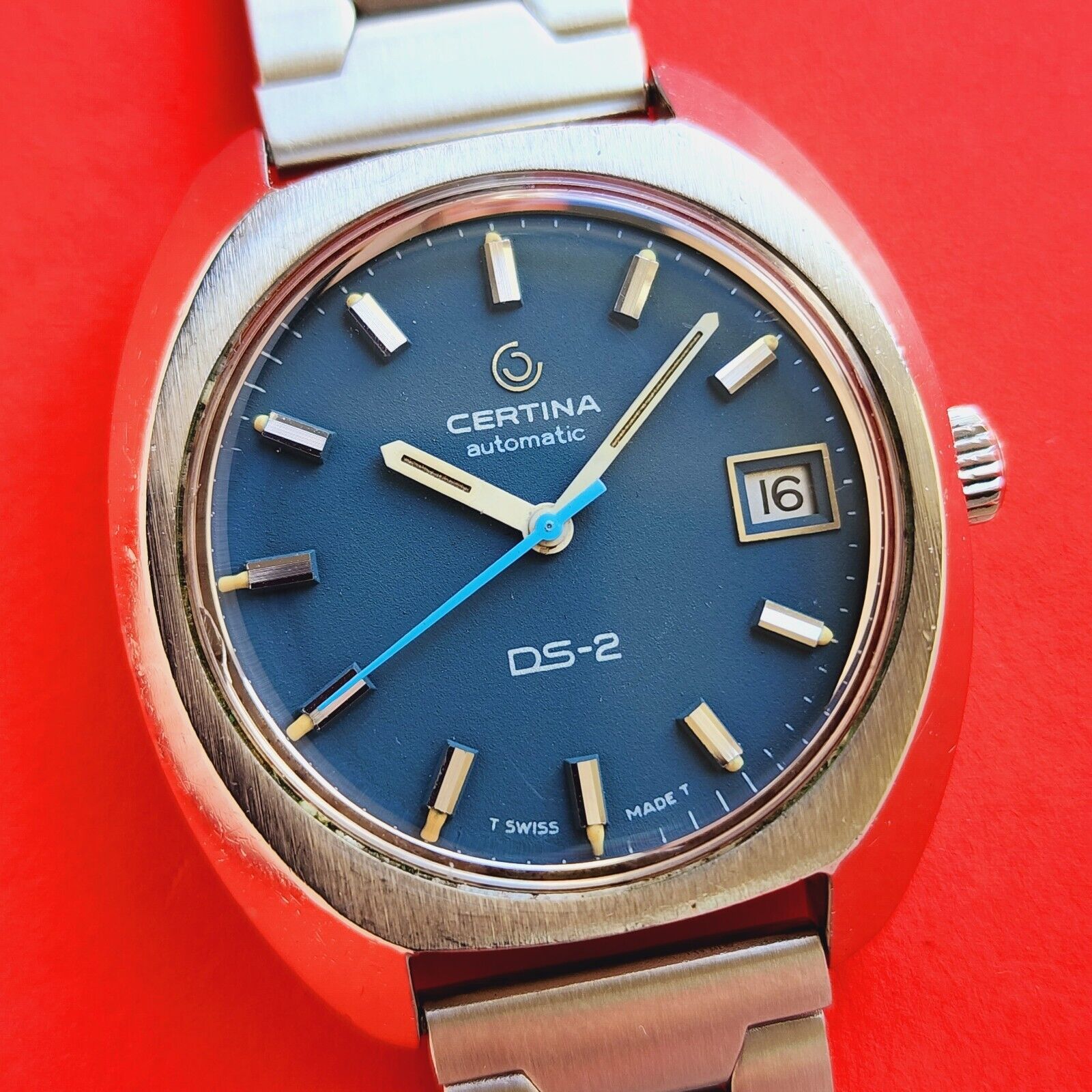 Certina DS-2 Watch Automatic Blue Dial Date Rare Vintage 5801 Mens For Repair
