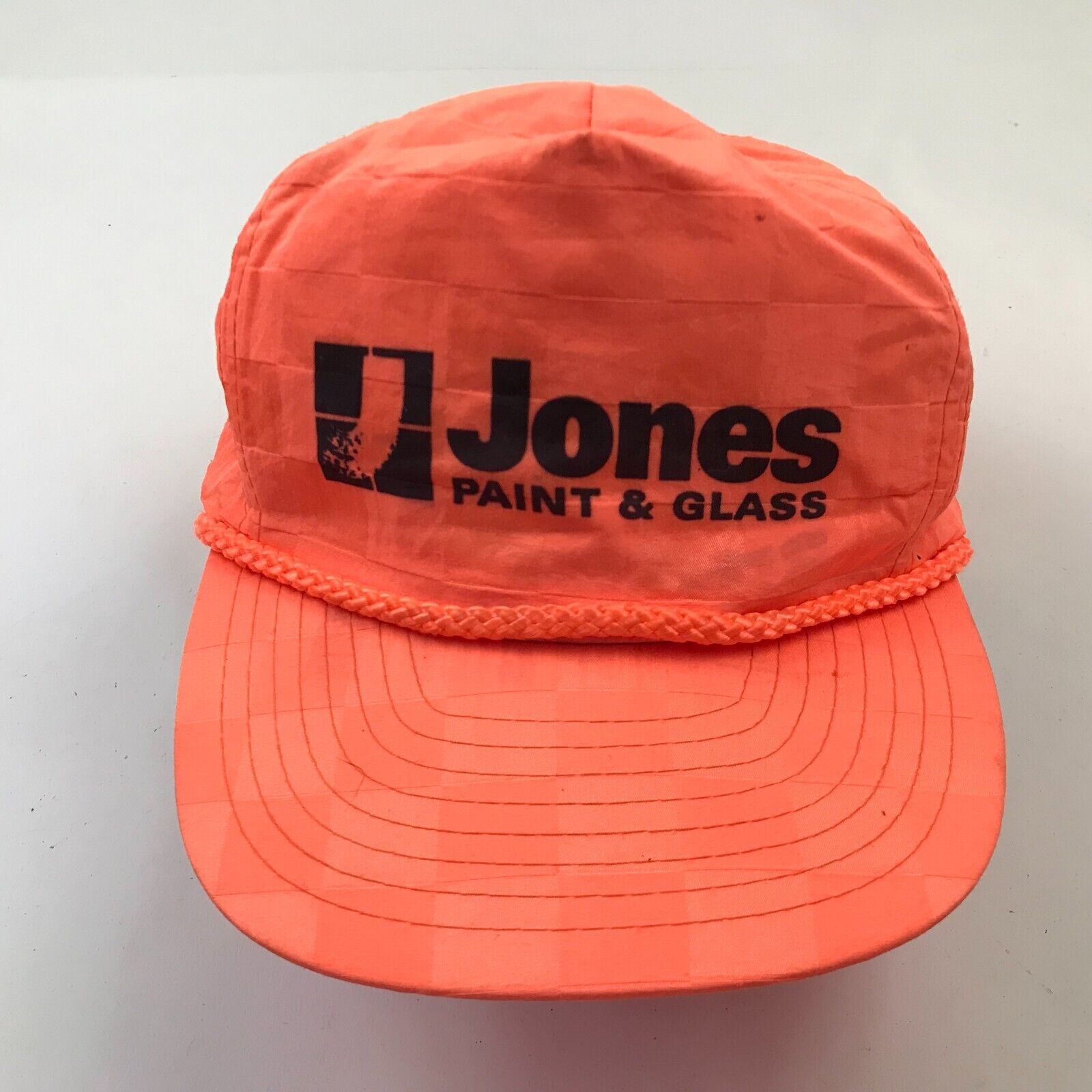 VINTAGE Jones Paint & Glass Hat Cap Strapback Orange Black Adjustable Nylon Mens