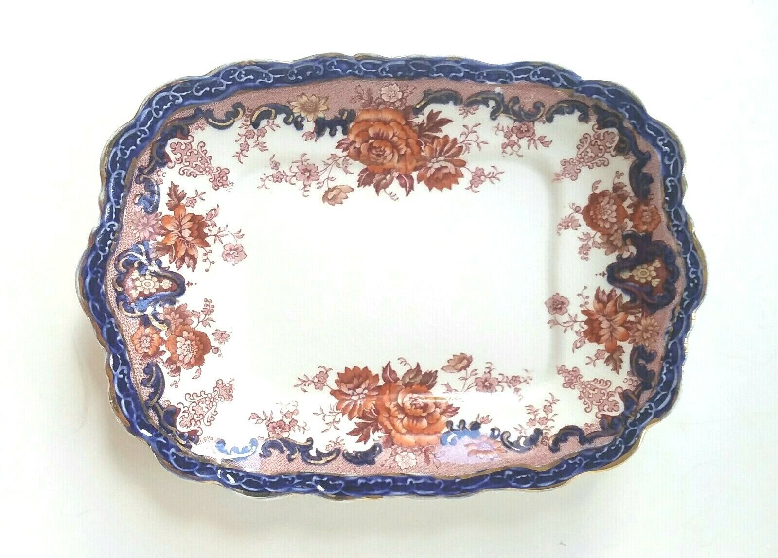 WEDGWOOD Royal Porcelain England & Co Small Rect Plate Floral Multicolor-Gold 8\
