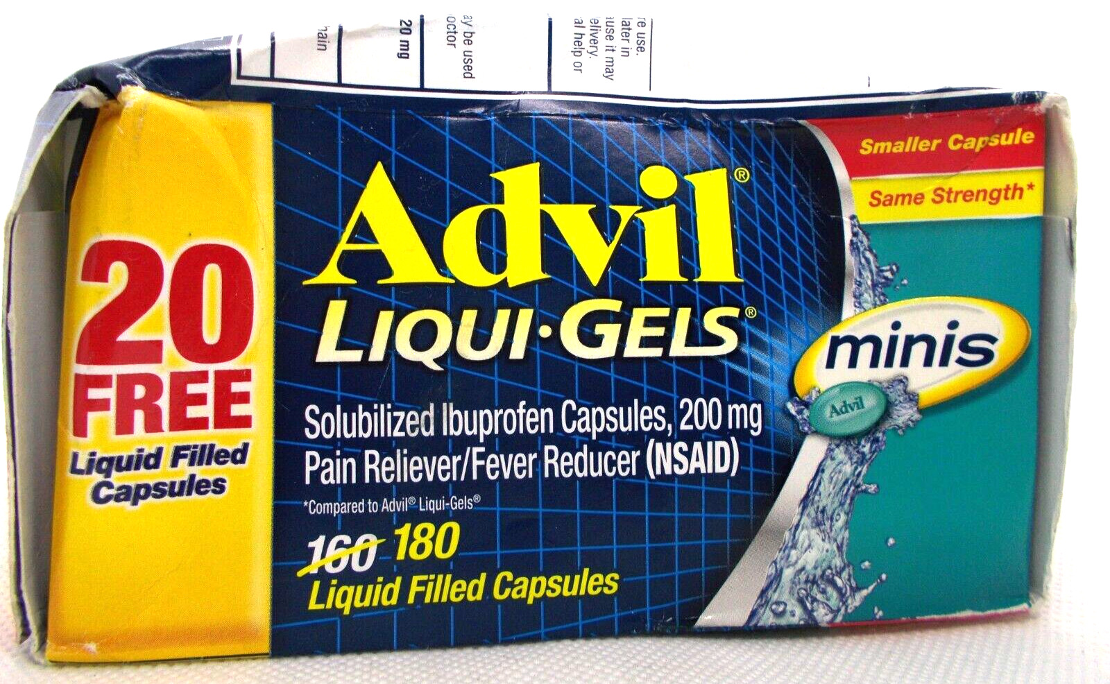 Advil mini liqui gels ibuprofen 200 mg liquid filled cap 180 e 2/25 sealed box