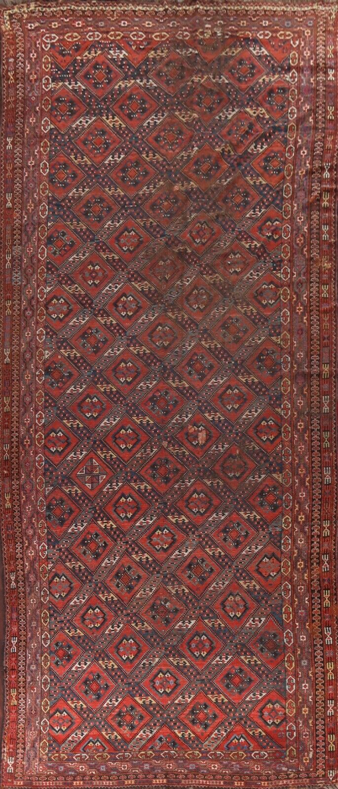 Pre-1900 Antique Vegetable Dye Turkoman Geometric Area Rug Hand-knotted 9\'x20\'