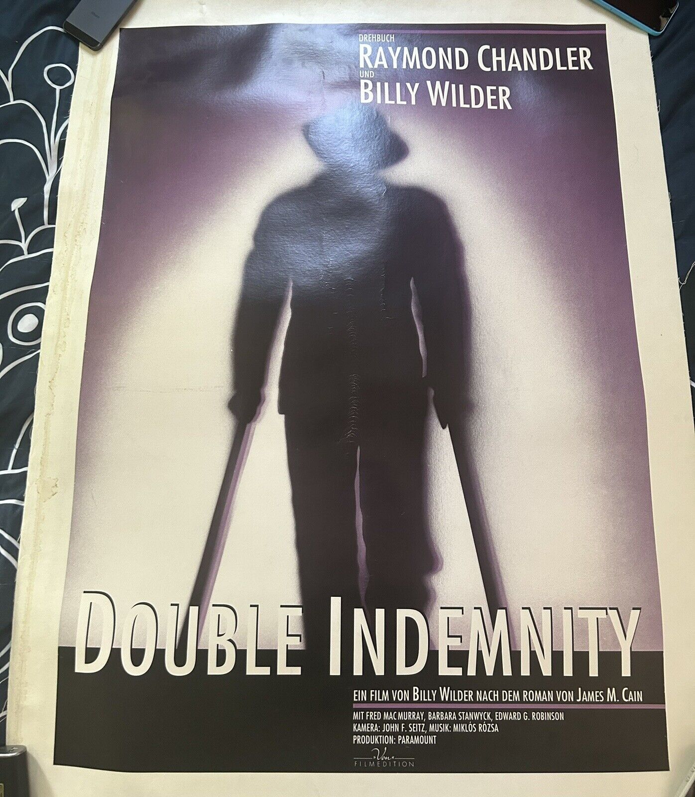 REDUCED: Double Indemnity (1944) Stunning German Rerelease Poster. Linen Backed.