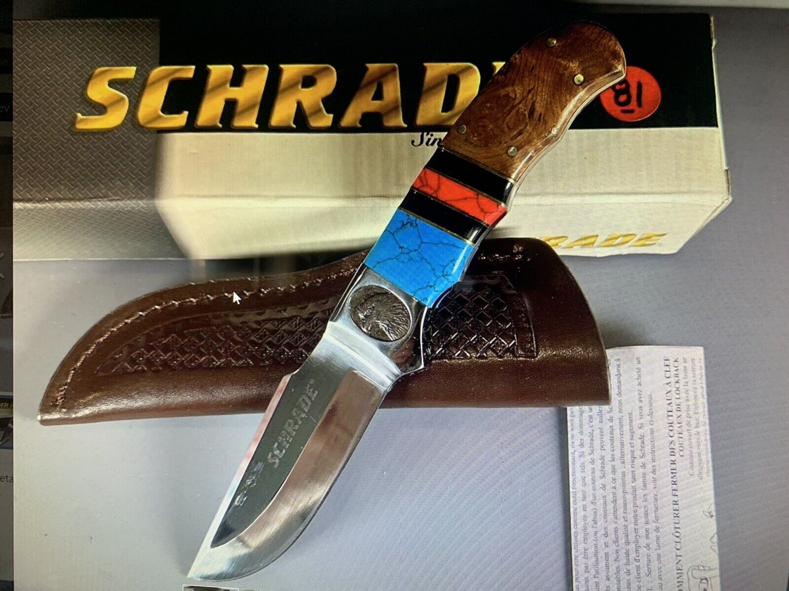 🔪Schrade SHD2TURDW Fixed Blade Knife Turquoise Ironwood NOS Never Used/Carried