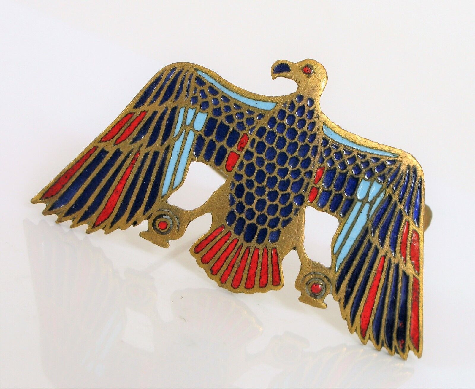 ANTIQUE BEAUTIFUL BOLD EGYPTIAN VULTURE EGYPT REVIVAL EAGLE ENAMEL BROOCH PIN 