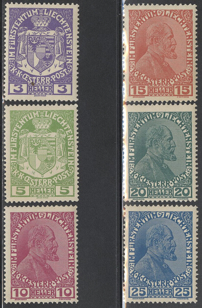 Liechtenstein Stamps # 4-9 MNH Scott Value $37.50
