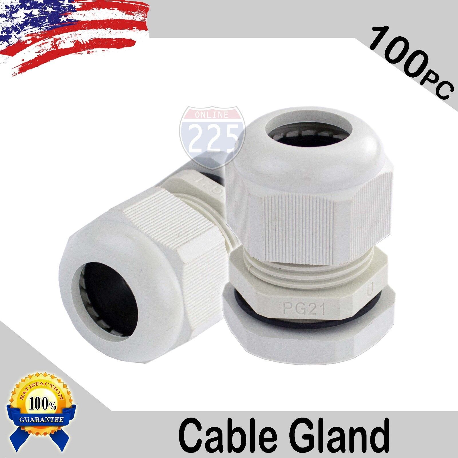 100 Pieces PG21 White Waterproof Connector Gland 13-18mm Dia Cable