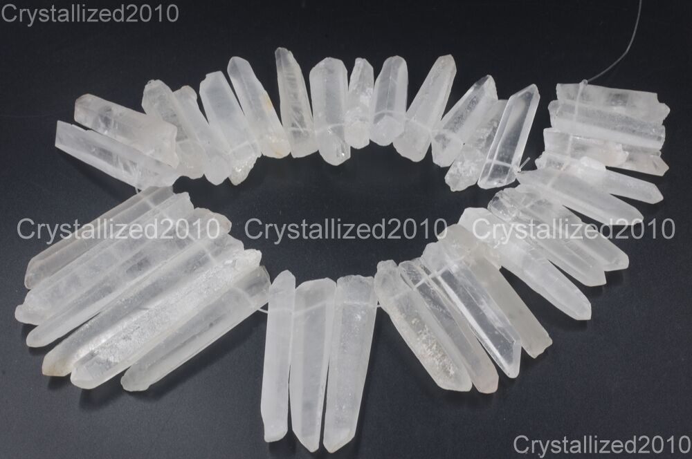 Natural Clear Quartz Crystal Rock Stick Poined Drilled Reiki Healing Beads 16\