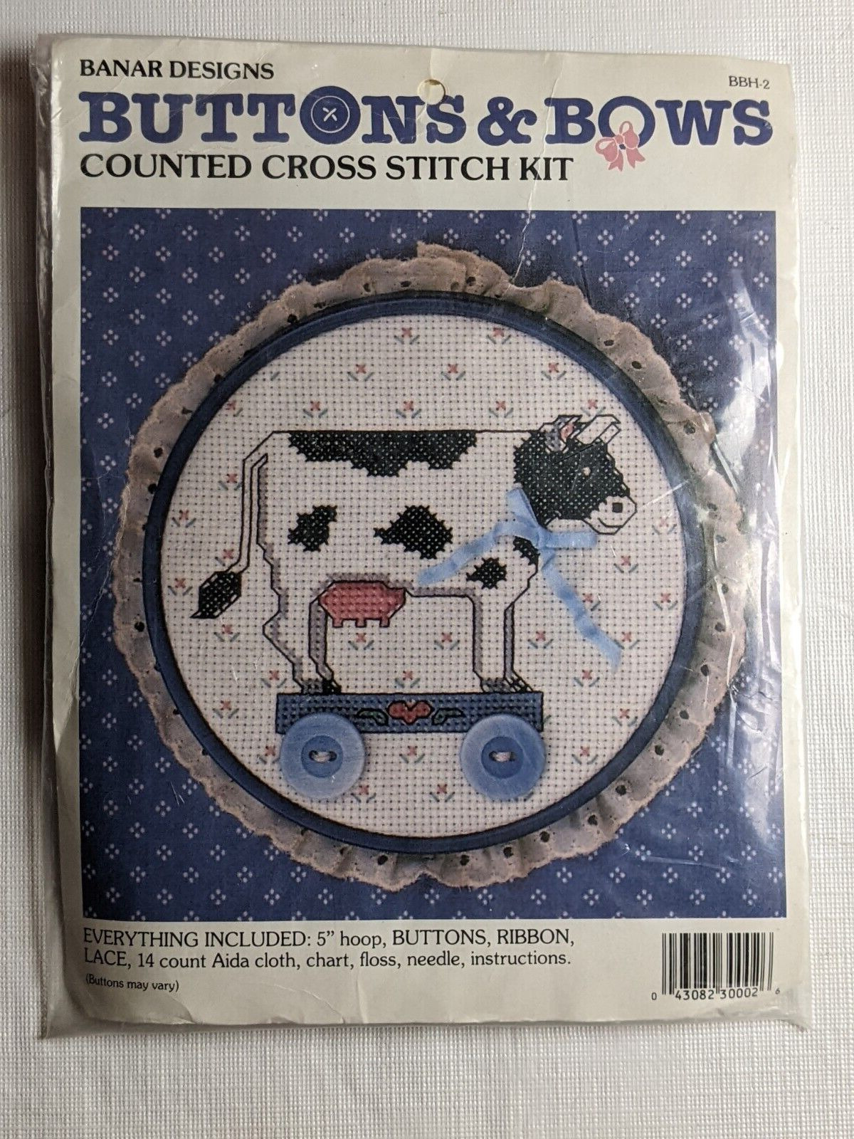 Banar Designs Buttons & Bows Cow Counted Cross Stitch Kit