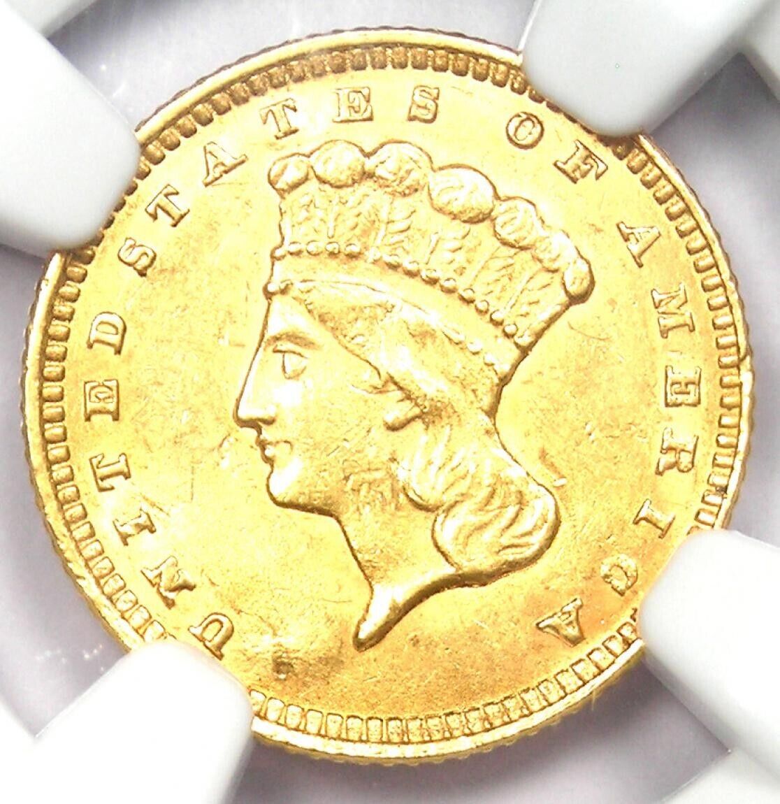 1874 Indian Gold Dollar G$1 - Certified NGC AU Details - Rare Early Coin