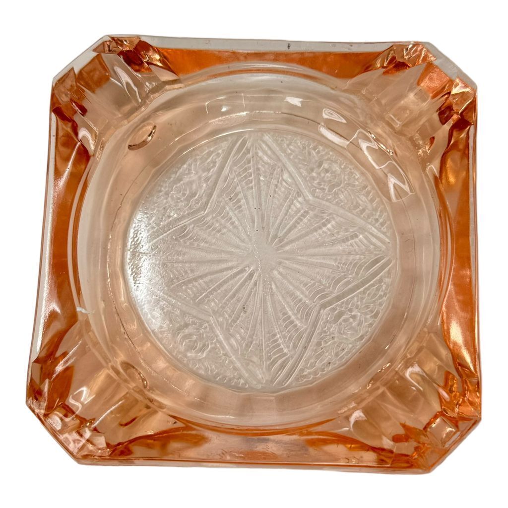 Vintage Macbeth Evans Pink Depression Glass Floral Star Ashtray 3” Art Deco 30s