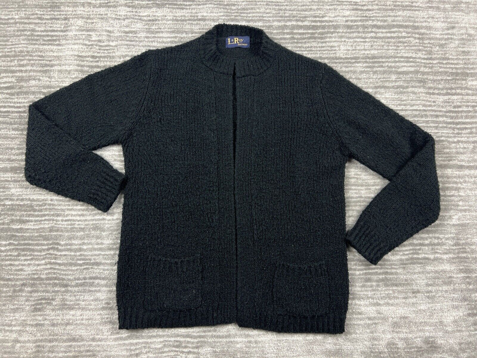 Vintage LeRoy Knitwear Sweater Womens Large Black Open Cardigan Longsleeve