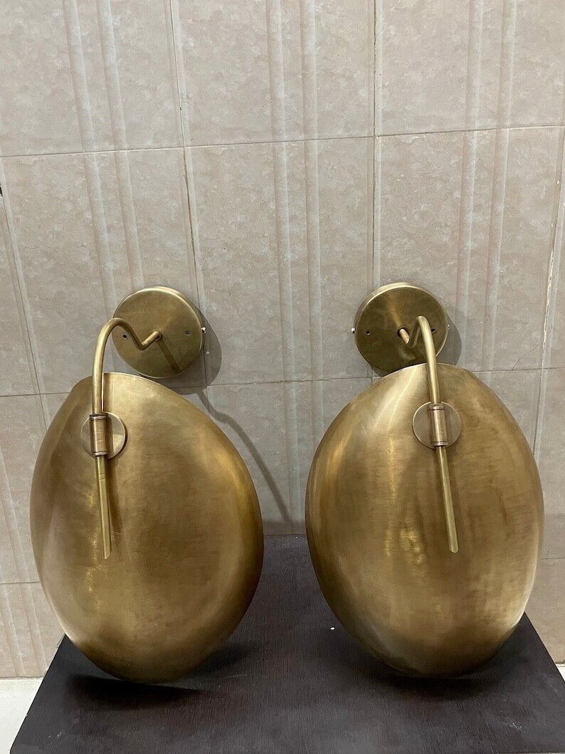 Mid-Century Modern Italian Brass Wall Sconce with Handmade Curved Disk Shades