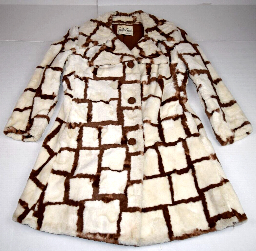Plaid Long Coat VTG 30s 40s Women\'s Brown Windowpane Coat S/M Soft Fur Fabric
