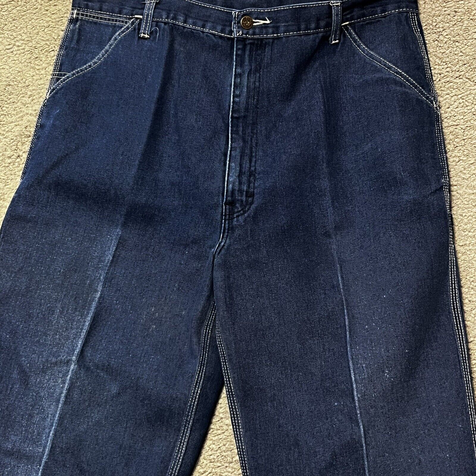 Roebucks Carpenter Jeans Mens 36x31 Blue Denim Sears Vintage 70s Made in USA