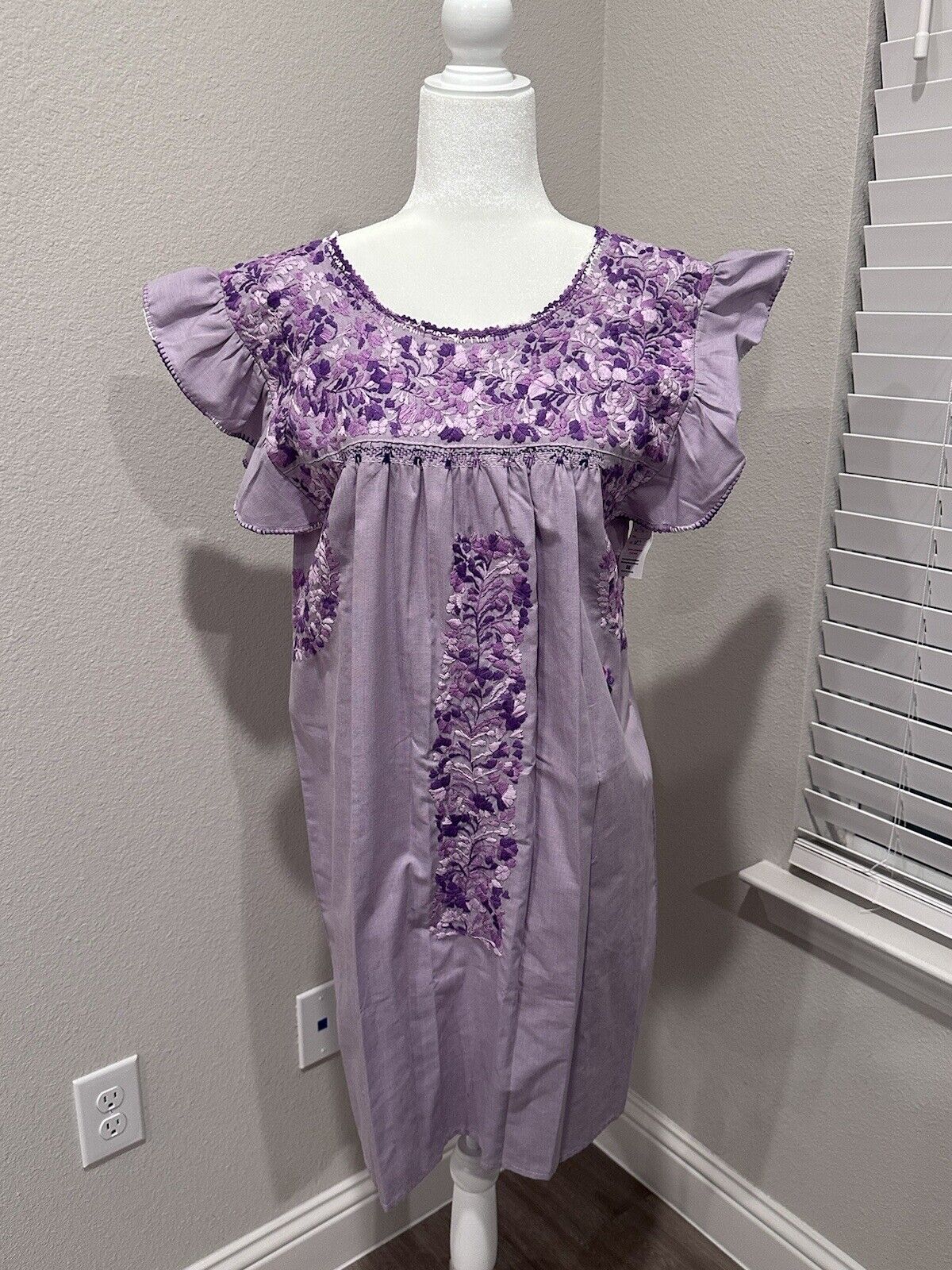 NWT Margarita Mercantile Sara Purple Embroidered Dress Size S/M Bohemian
