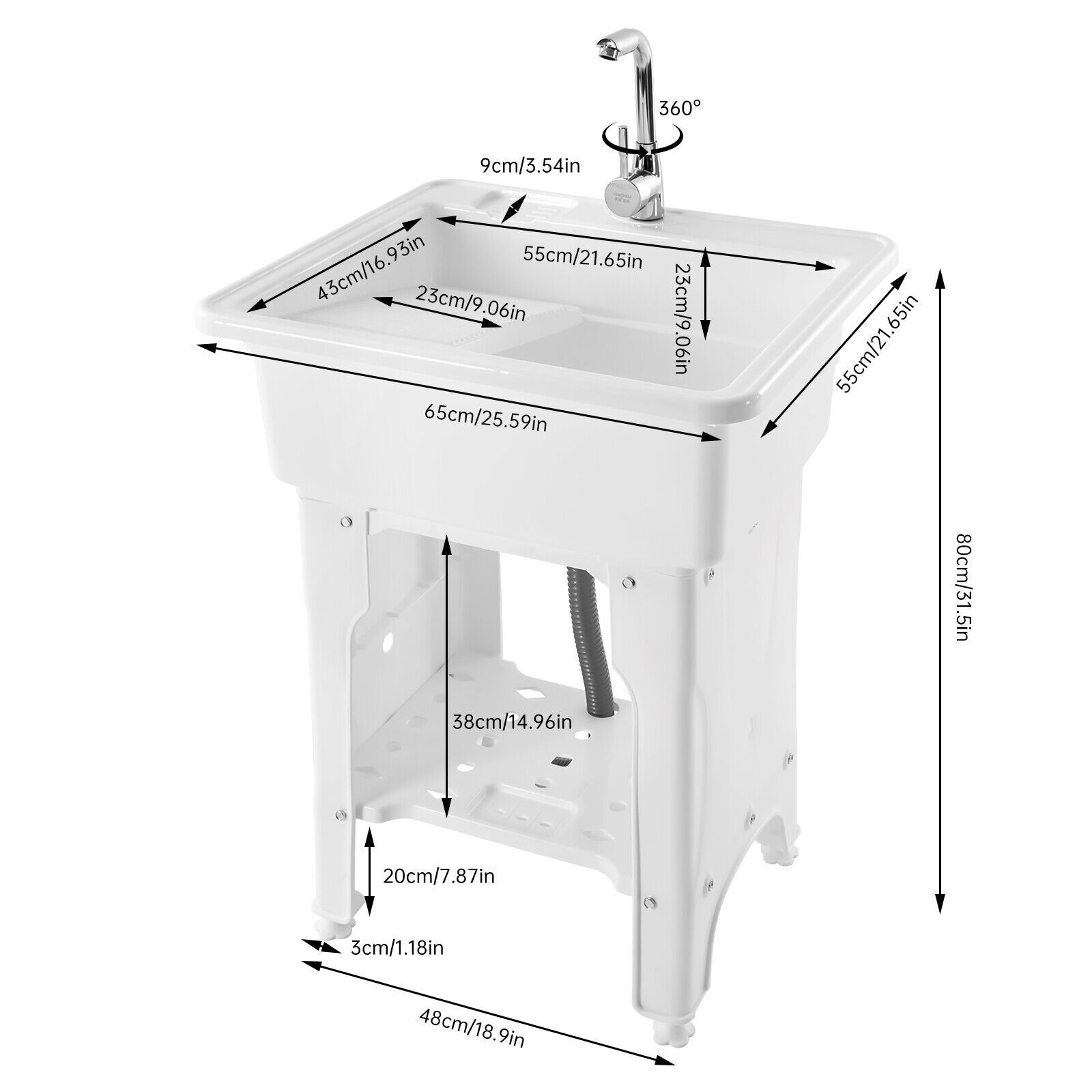 Laundry Utility Sink Freestanding Outdoor Washing Tub Wash Station Sink & Faucet