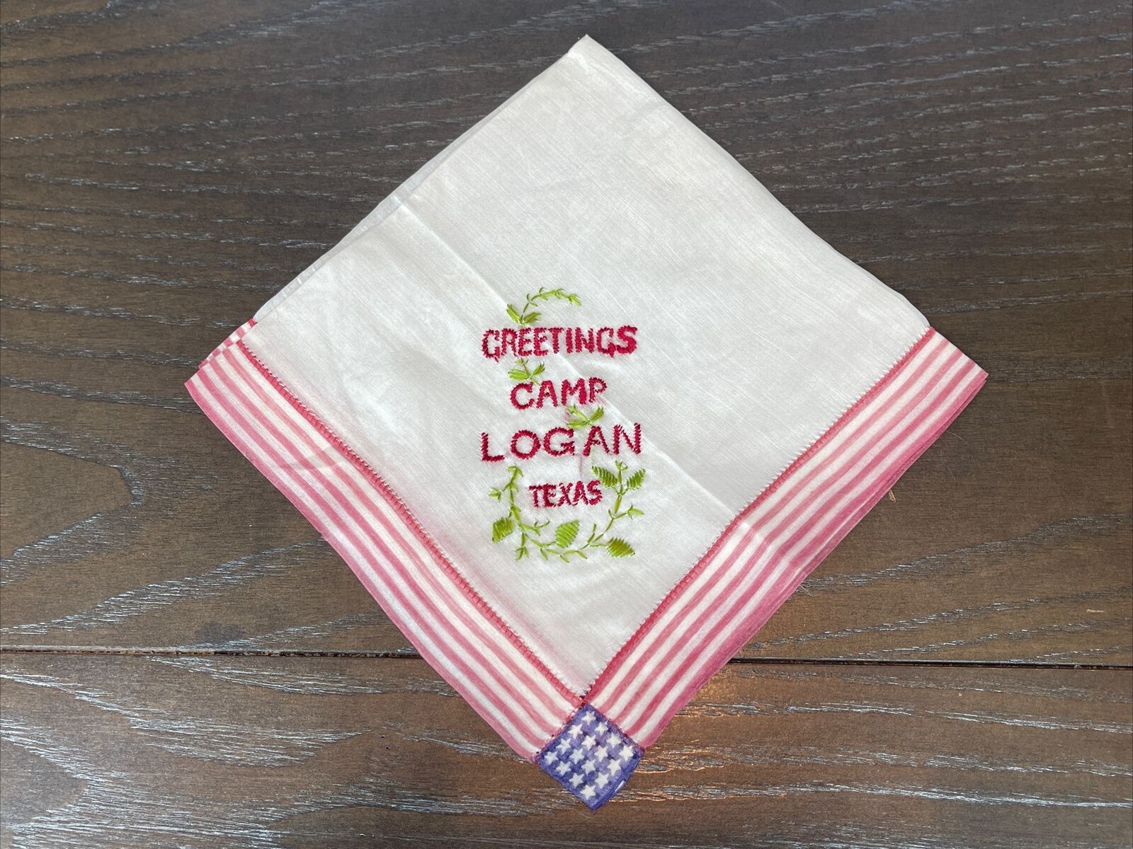 Rare original World War I camp Logan Houston Texas patriotic silk handkerchief