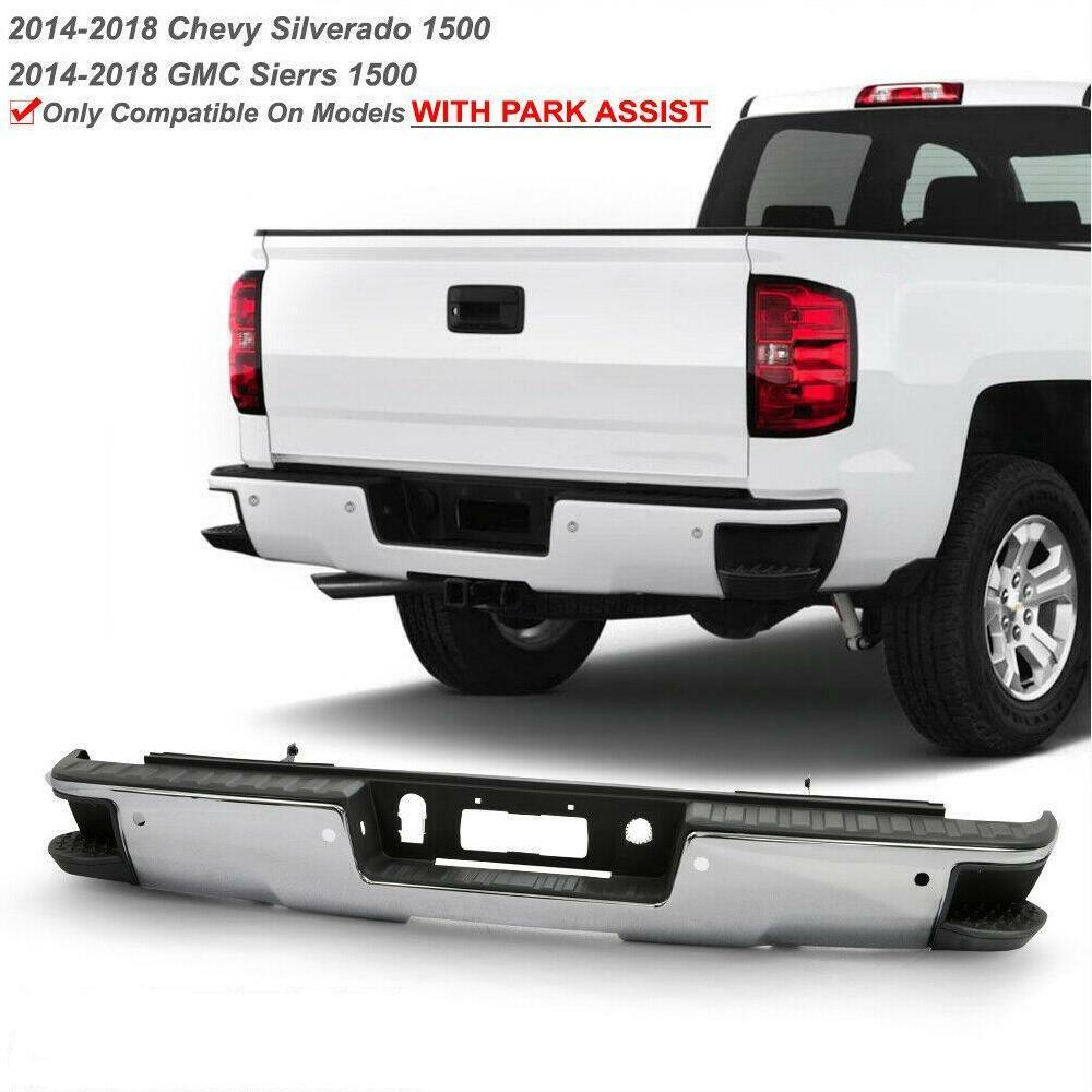 Chrome Rear Bumper w/ Sensor Holes For 2014-2018 Chevy Silverado GMC Sierra 1500