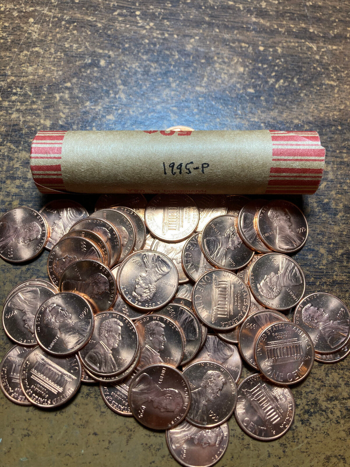 1995 (P) LINCOLN MEMORIAL CENT PENNY ROLL, BU 50 COINS unsearched for double die
