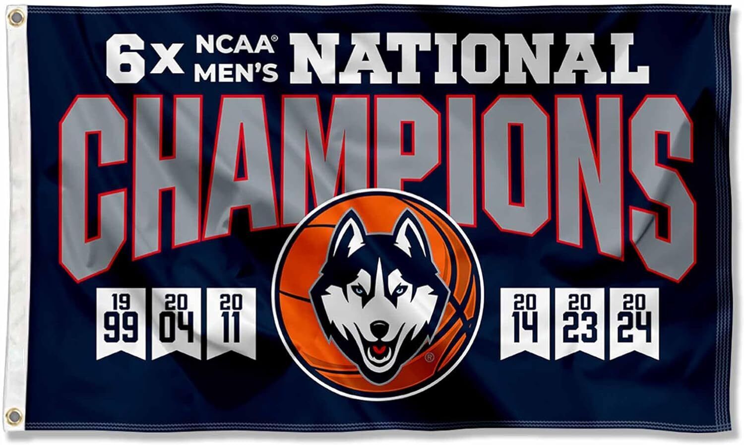 Connecticut Huskies 6x Time Basketball National Champions Flag 3x5, 4x6, 5x8