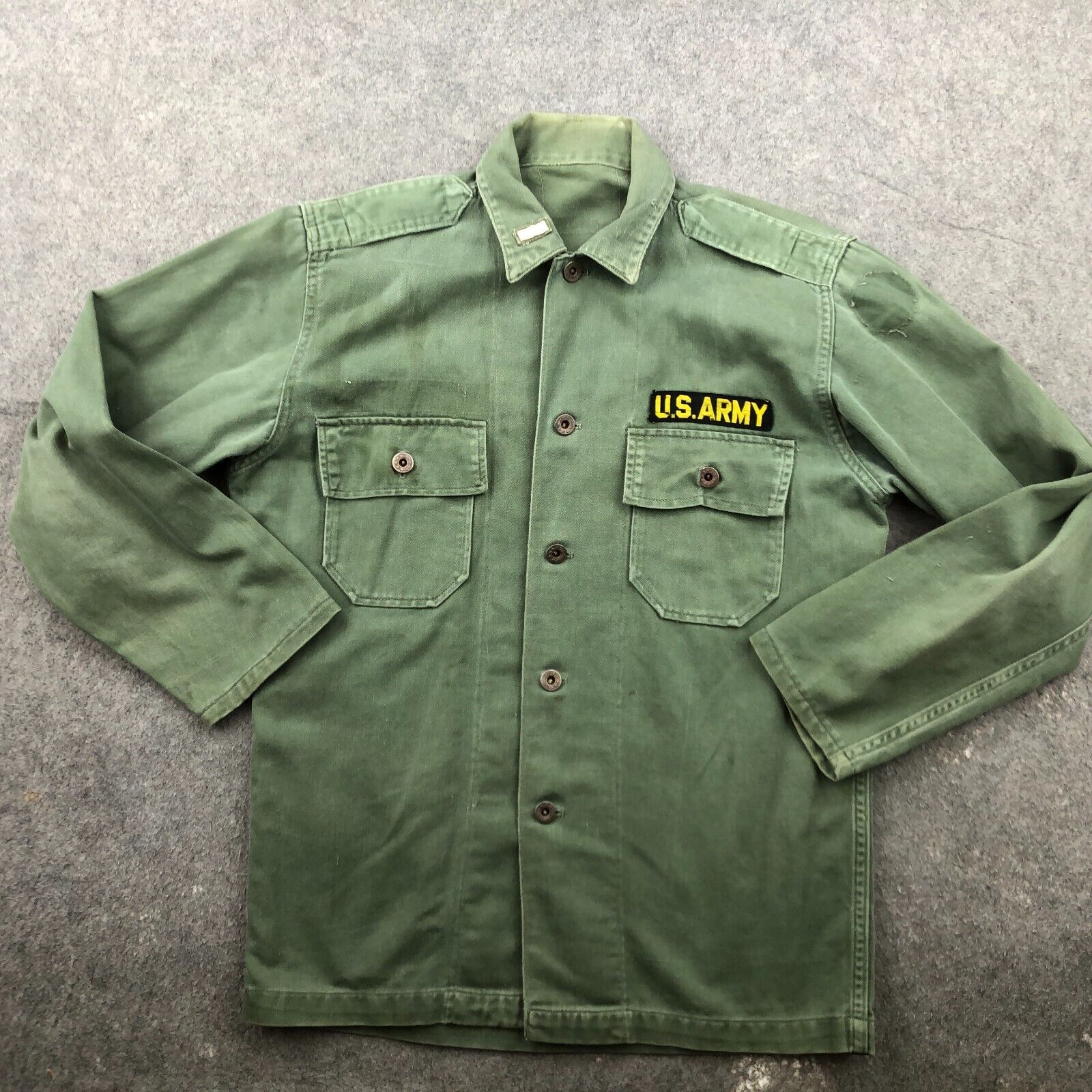 Vintage US Army Shirt Mens Medium Green OG107 Fatigue n-93 Surplus 1960s