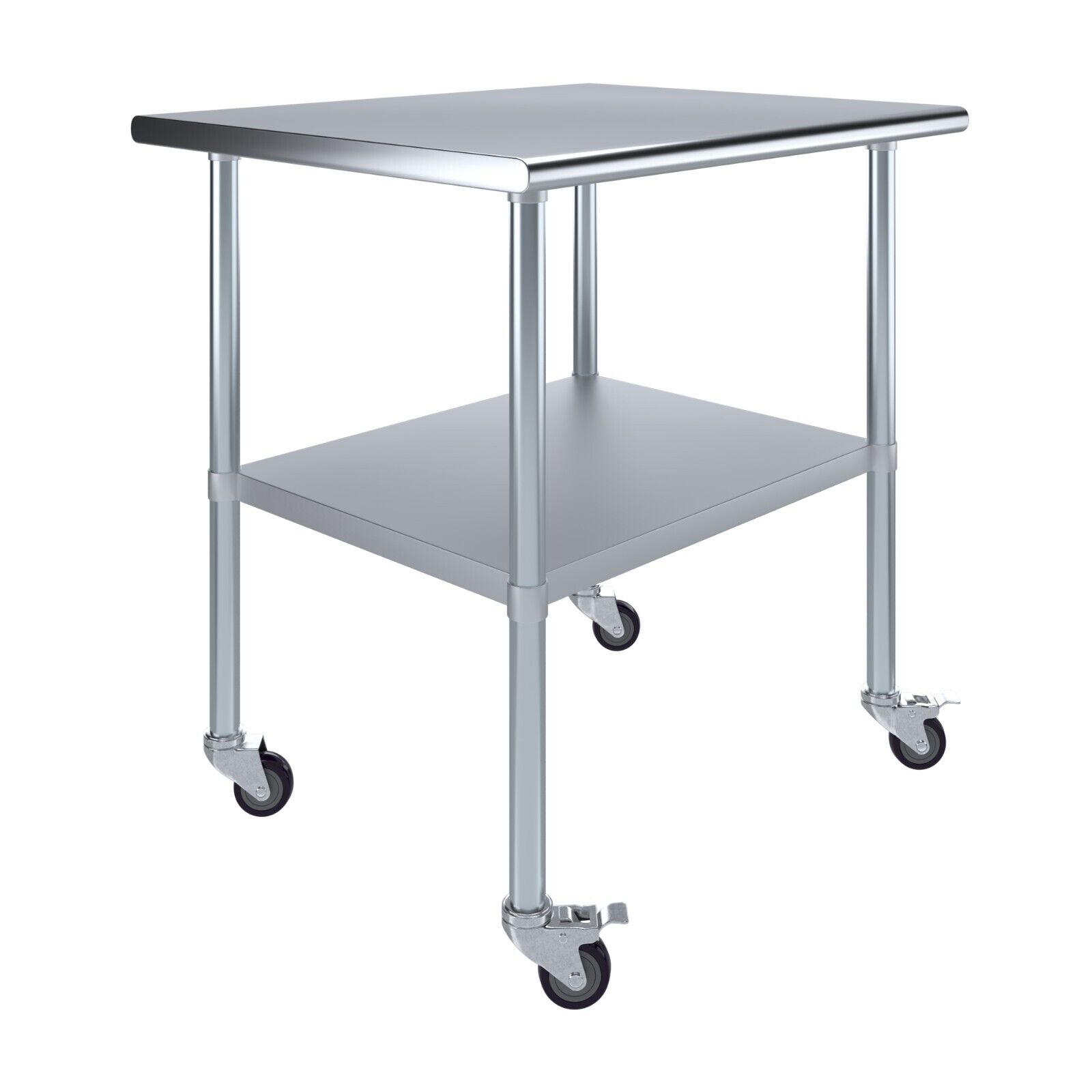 30 in. x 36 in. Stainless Steel Work Table with Wheels | Metal Mobile Food Prep