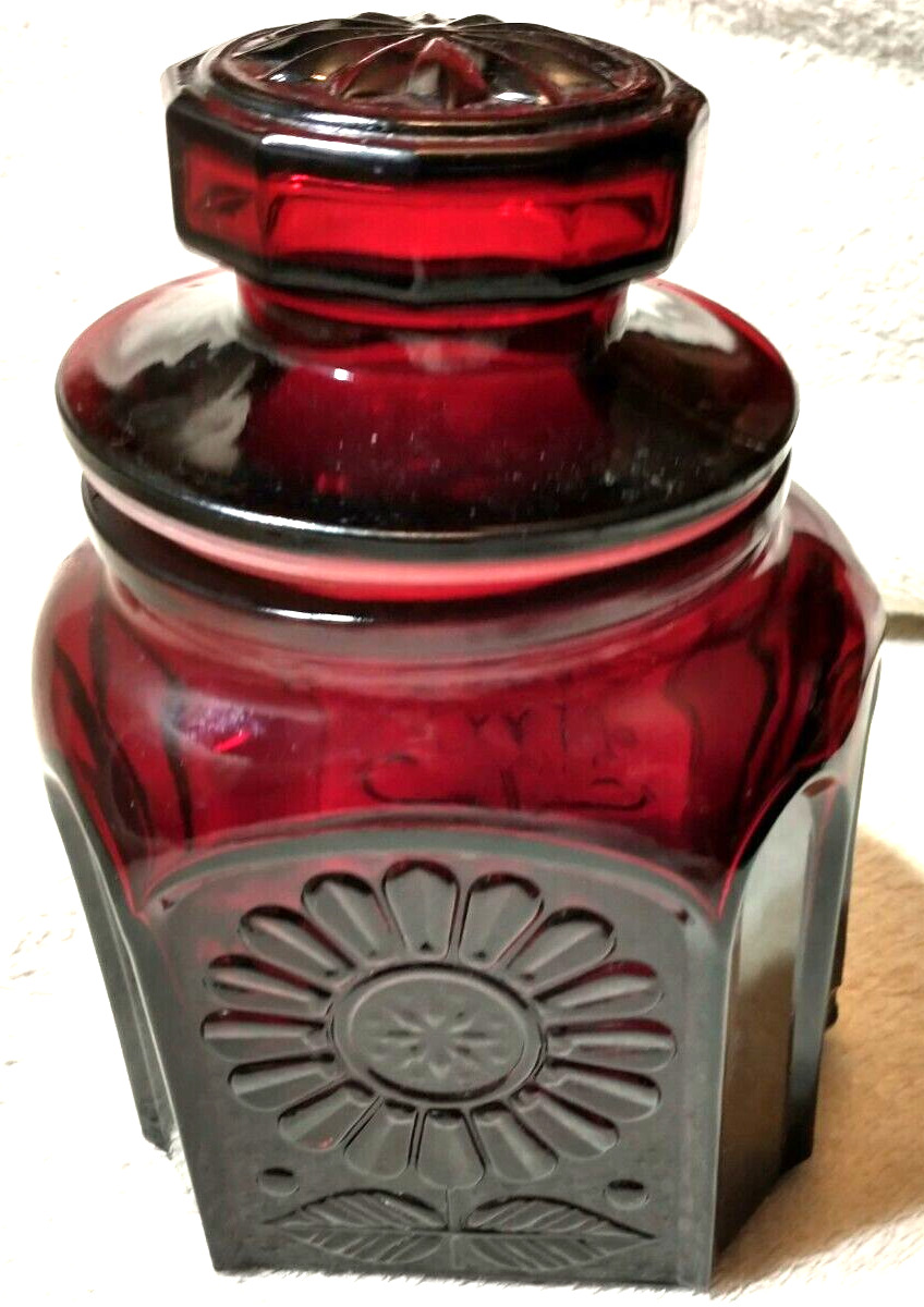 Vintage Wheaton Ruby Red Glass Sunflower Bottle with Stopper 1970s A52