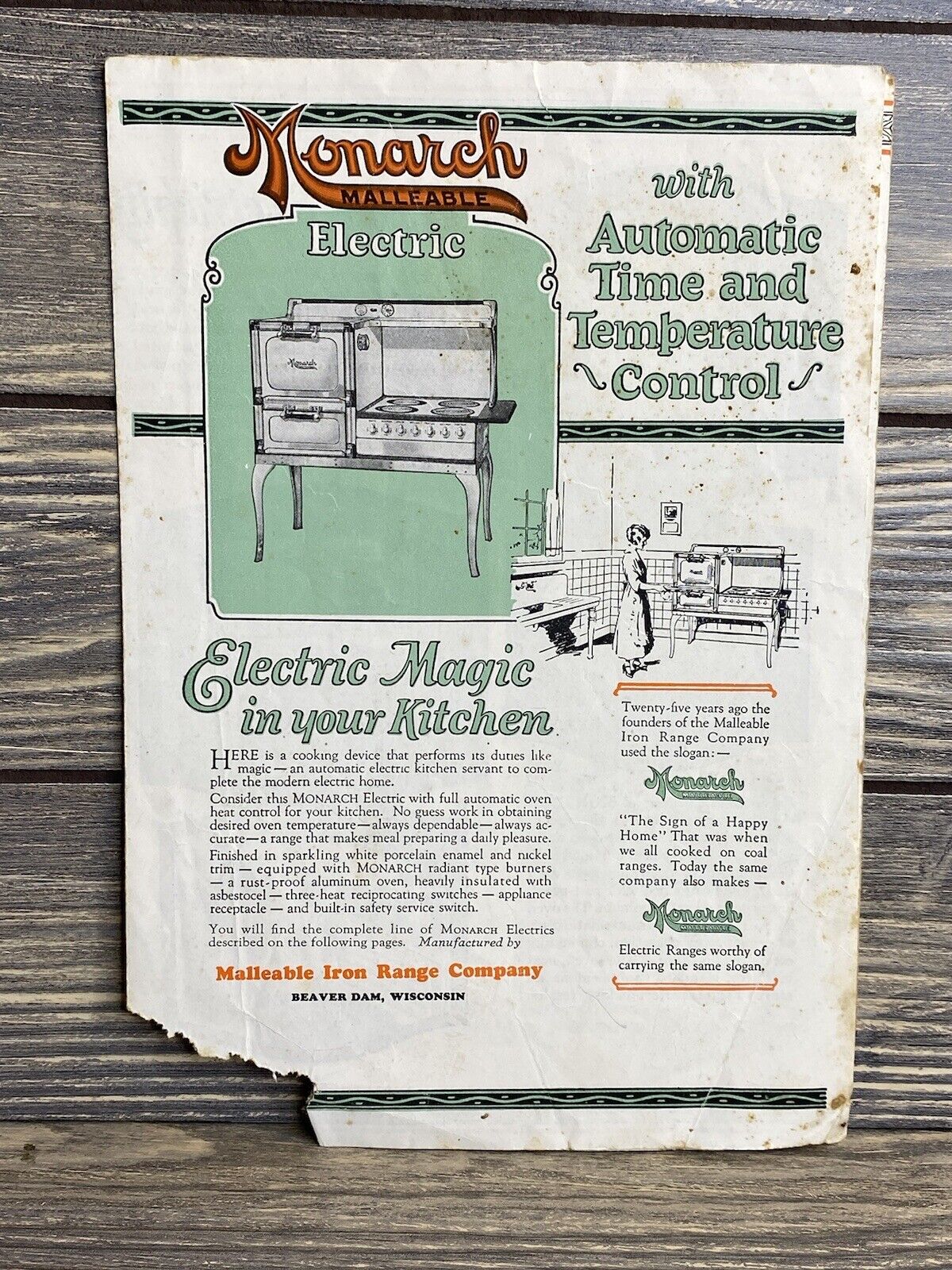 Vintage User Manual Monarch Malleable Electric Kitchen Range Full Automatic Oven