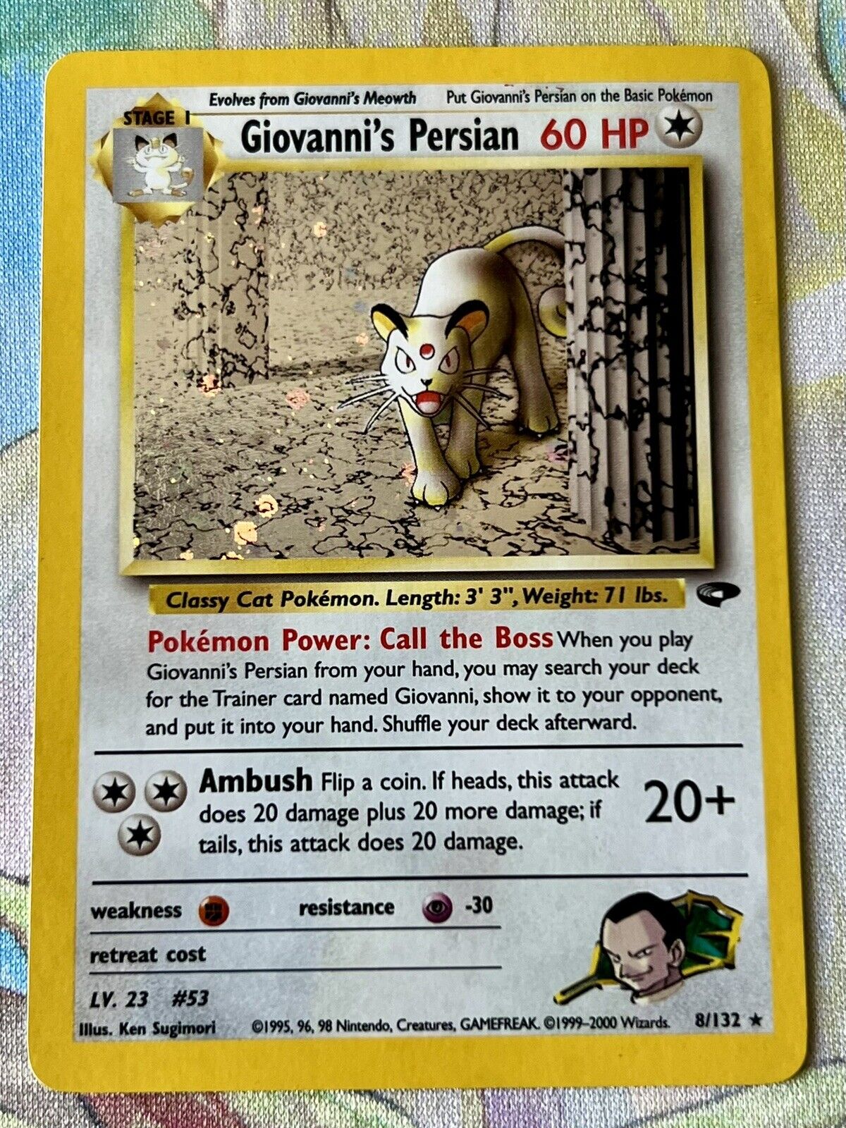 Giovanni\'s Persian 8/132 VINTAGE Gym Challenge Unlimited Holo Rare Pokémon Card