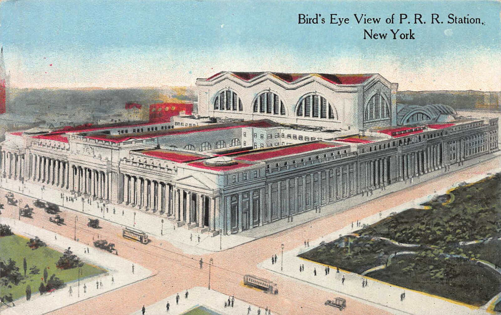 Bird's Eye View of Pennsylvania Rail Road Station, NYC, Early Postcard, Unused 