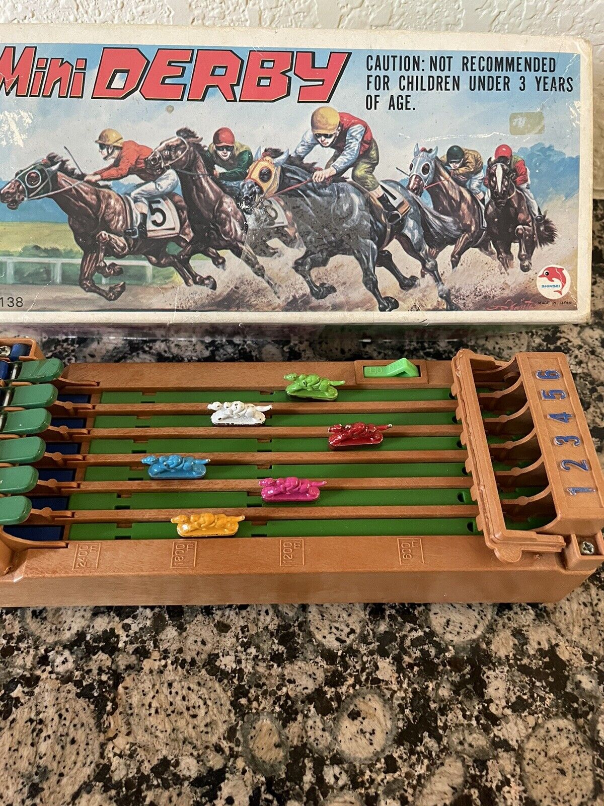 Shinsei Mini Derby Horse Racing Game With 8 Horses Vintage Japan