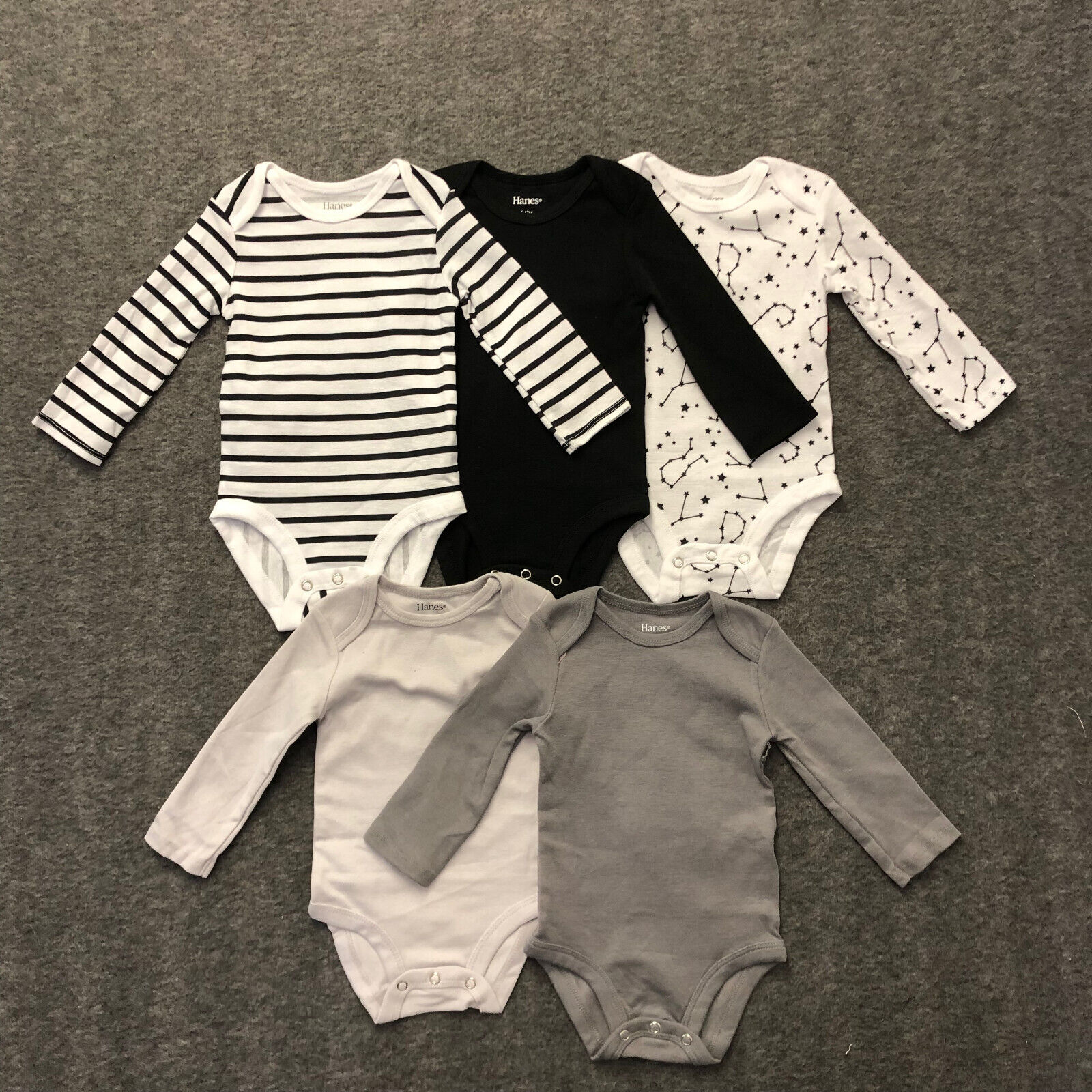 5 PACK Hanes Ultimate Baby Flexy Long Sleeve Bodysuits 6-12 M Multicolor NWOT