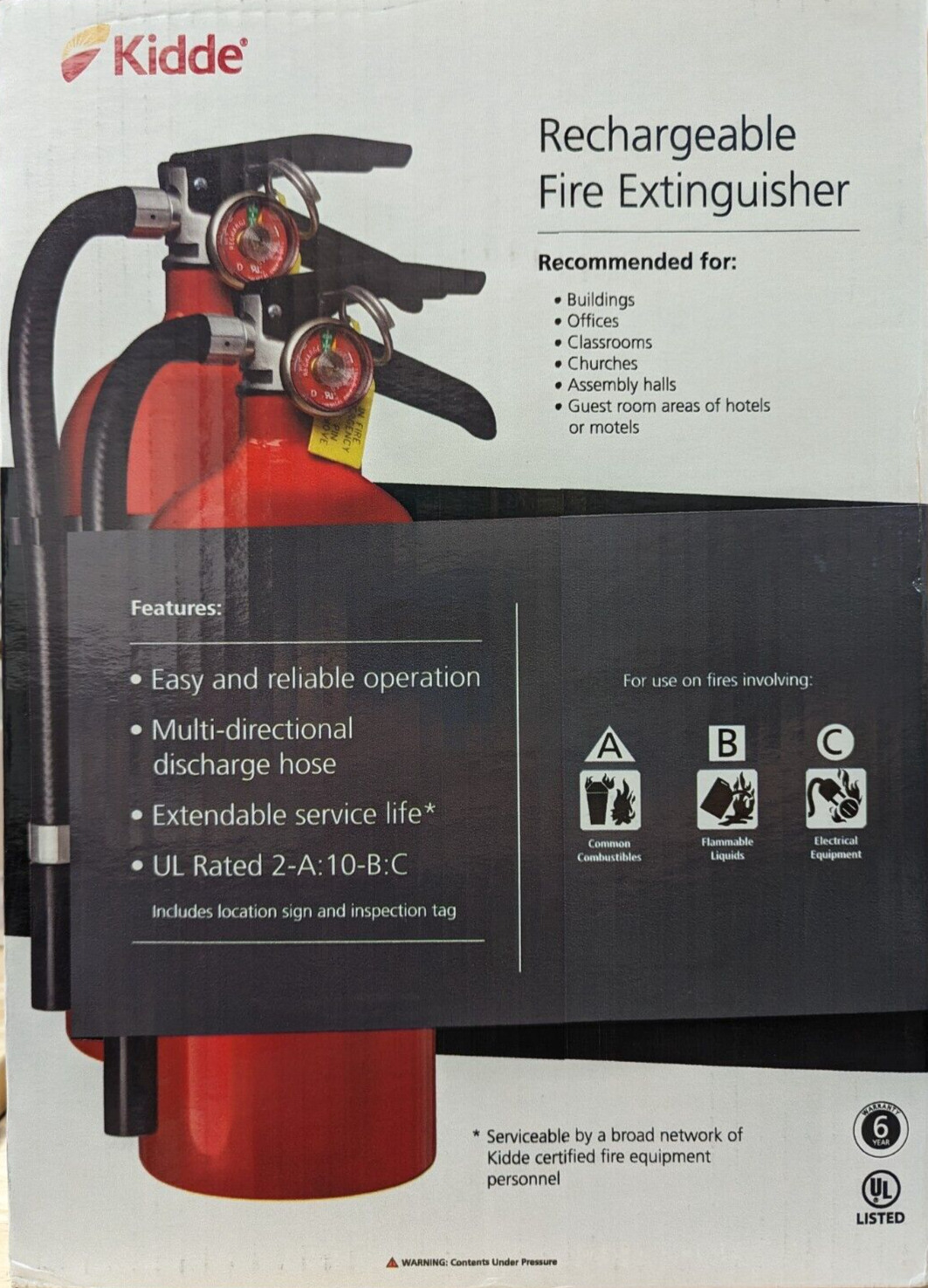(2 PACK) Kidde Pro 210 2A10BC Rechargeable Fire Extinguisher 7.5 lbs 15 ft Range