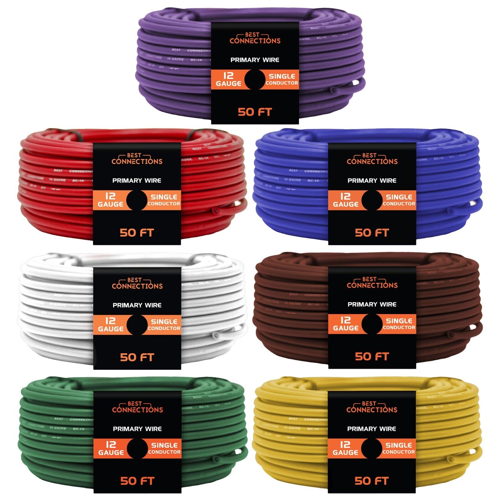 12 Ga Car Audio Primary Wire 50ft–7 Rolls Trailer Remote Power/Ground Electrical