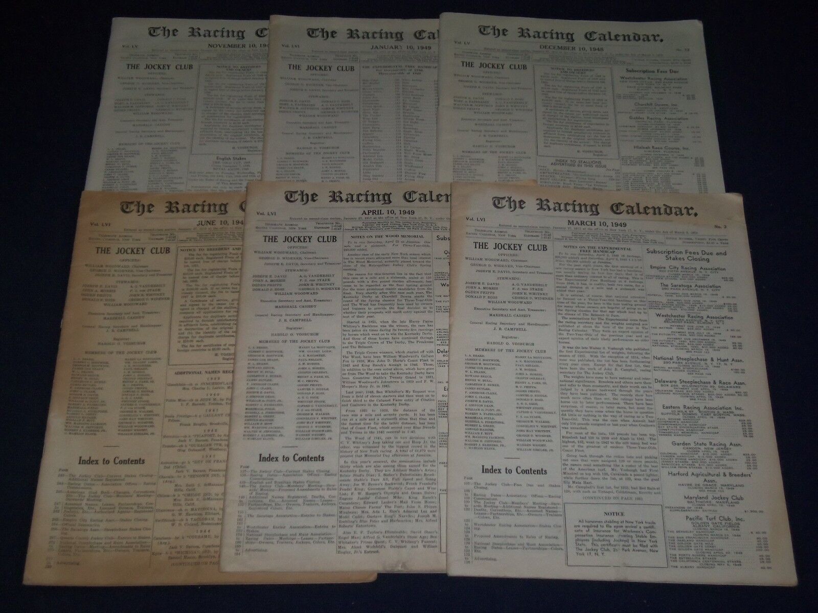 1948-1949 THE RACING CALENDAR MAGAZINE LOT OF 12 - JOCKEY CLUB - ADS - ADS - O 5