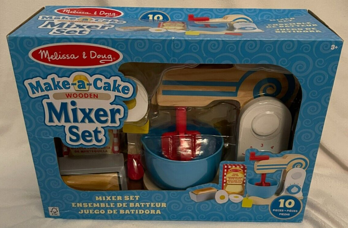 Melissa and Doug Wooden Make-a-Cake Mixer Set 11 Piece Set New/Damaged Box