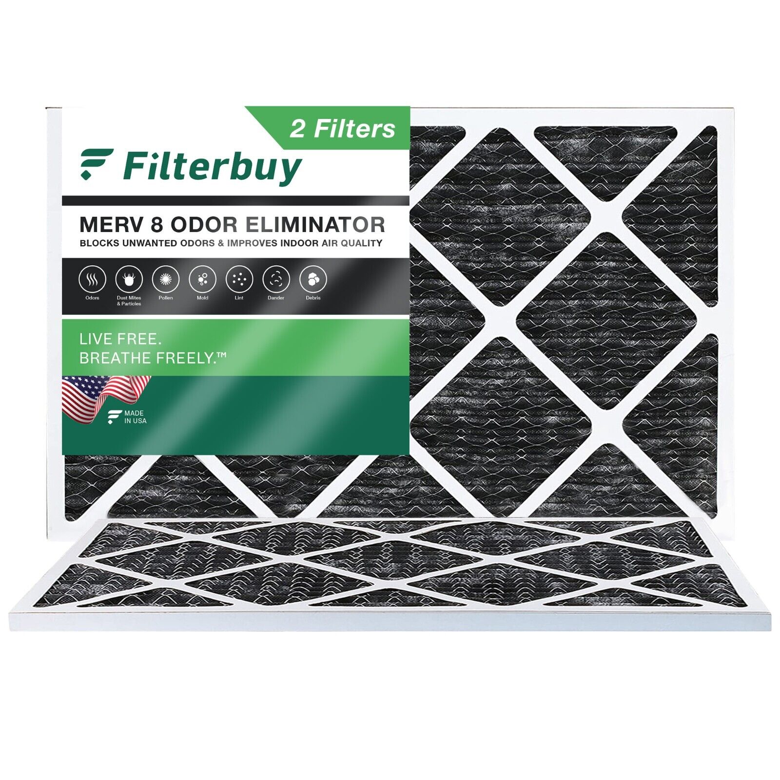 Filterbuy Allergen Odor Eliminator 18x30x1 MERV 8 Pleated AC Furnace Air Filter