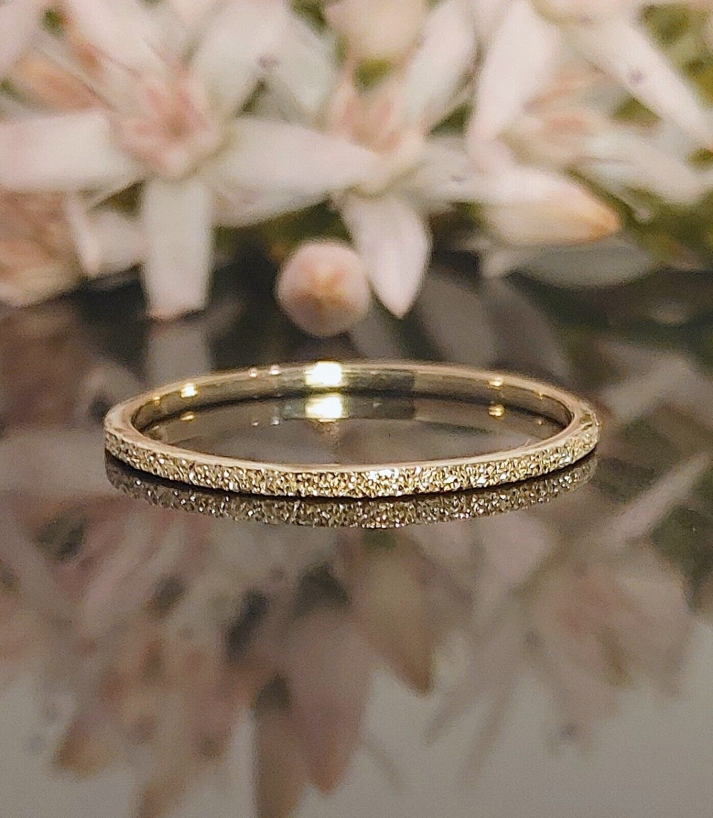 Stardust Eternity Band, 14k Solid Gold Ring, Textured Gold Band, 1mm Midi Ring