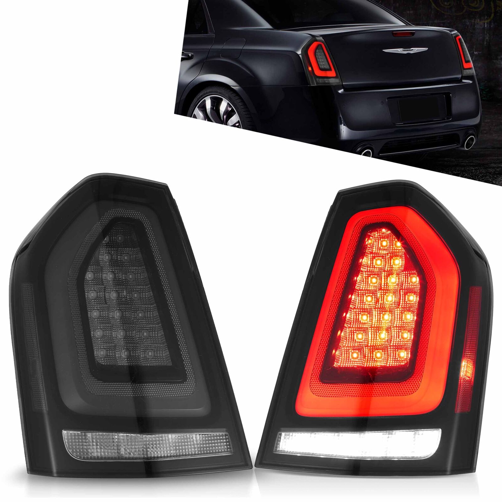 VLAND Tail Lights SMOKED LED For 2011-2014 Chrysler 300 W/Startup Animation L+R