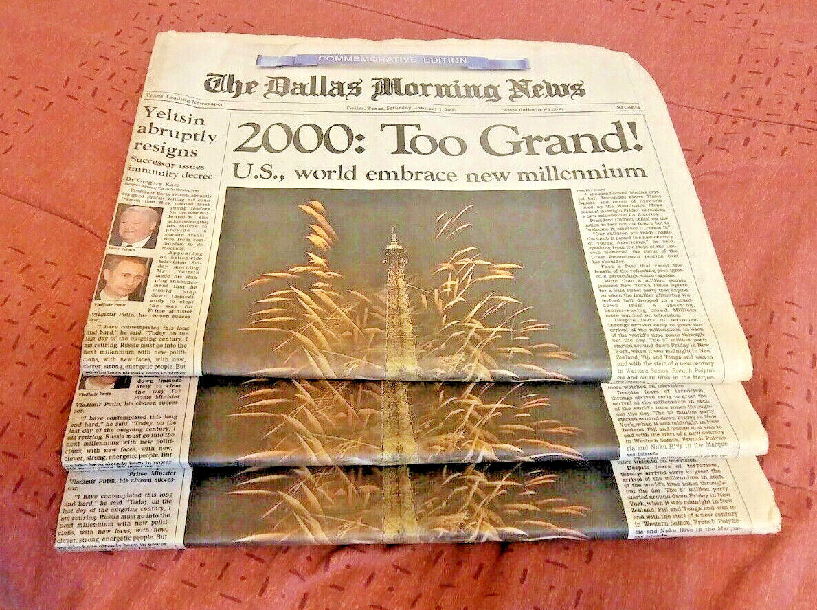 DALLAS MORNING NEWS JANUARY 1 2000 COMPLETE PAPER Y2K ~ NEVER OPENED