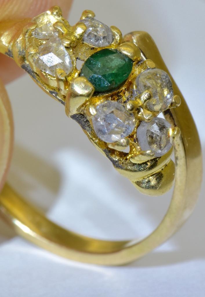 Antique Victorian Love Ladies Ring Snake Head 18k Gold Diamond and Emerald