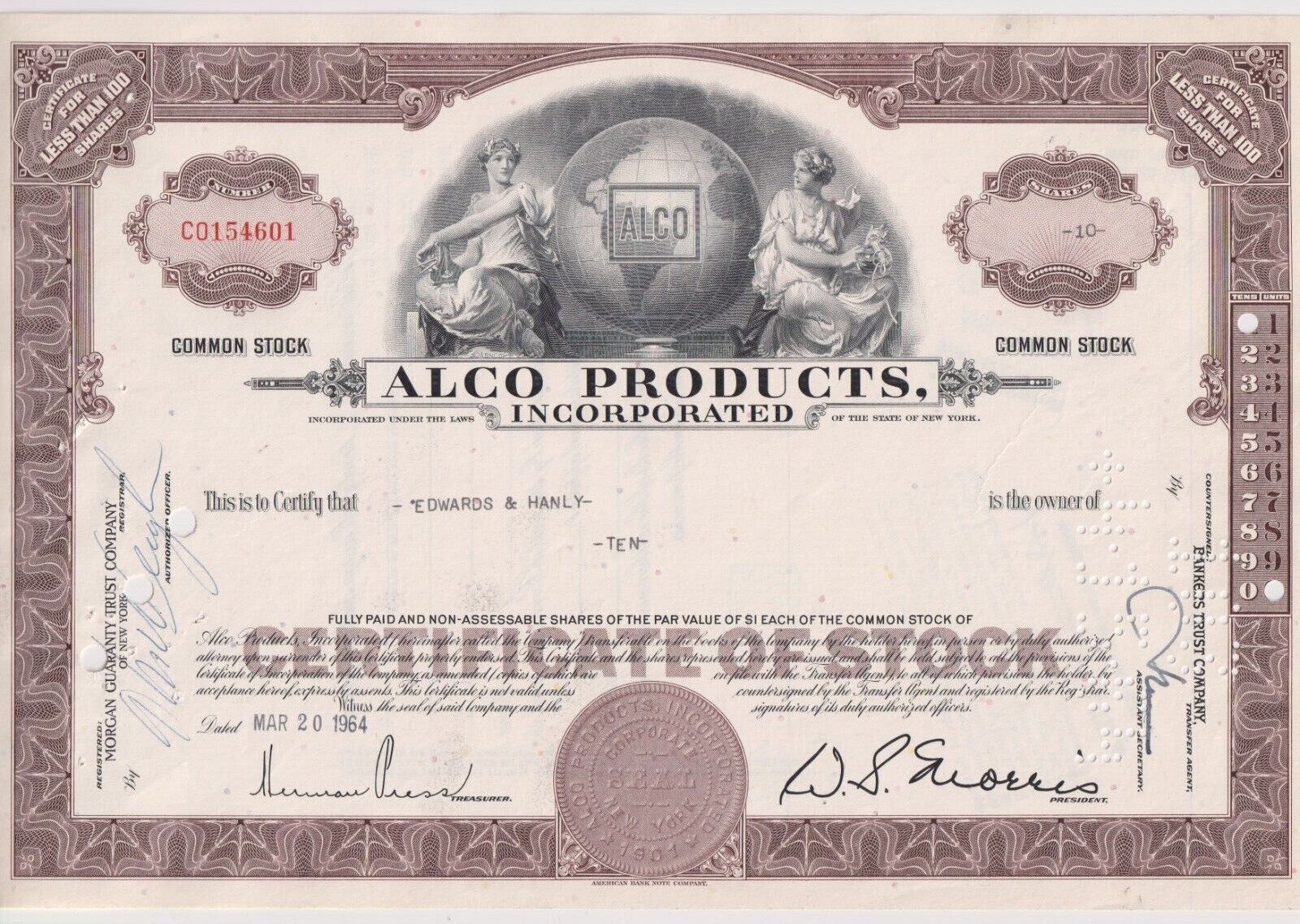 Alco Products, Incorporated Stock Certificate 